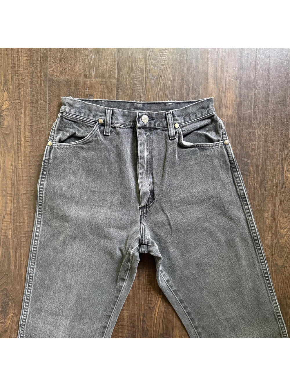 Vintage Womans Wrangler High Waist Western Jeans 27x30 Gray Straight Leg Rodeo